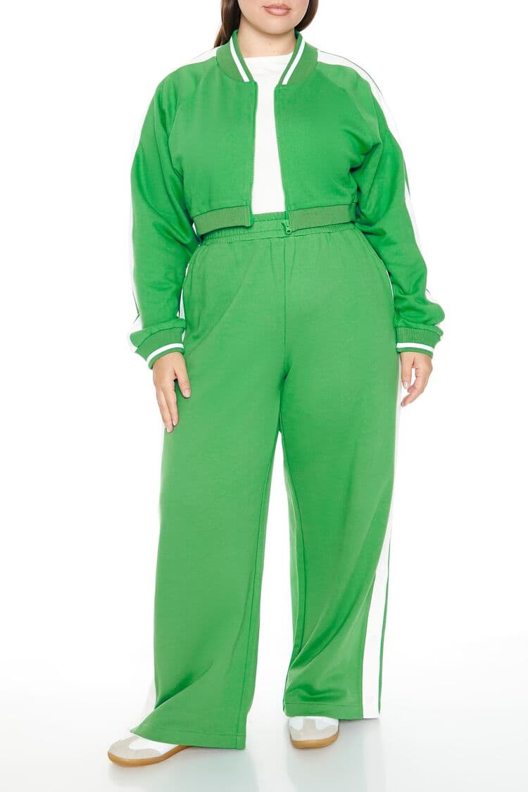 Plus Size Yan Şeritli Fransız Havlu Kumaşı Eşofman Altı