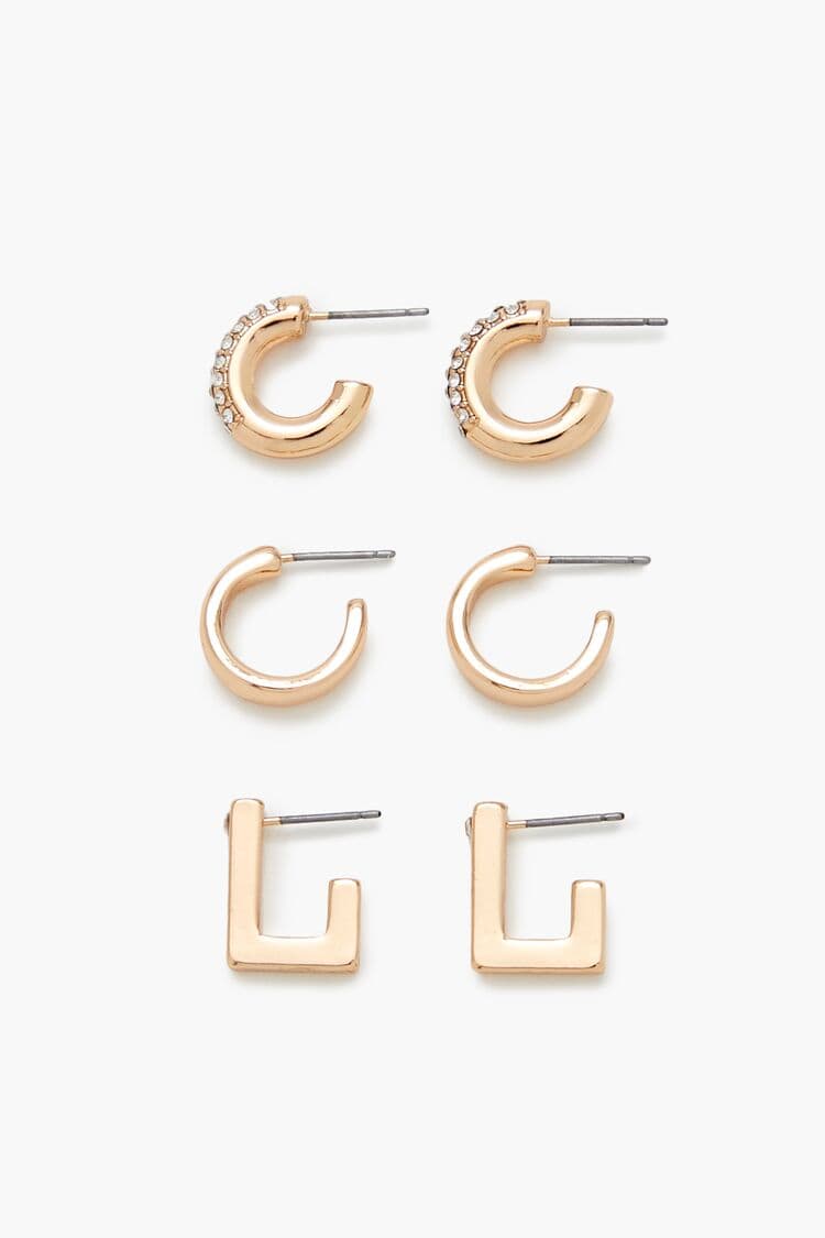 Rhinestone Geometrik Halka Küpe Seti