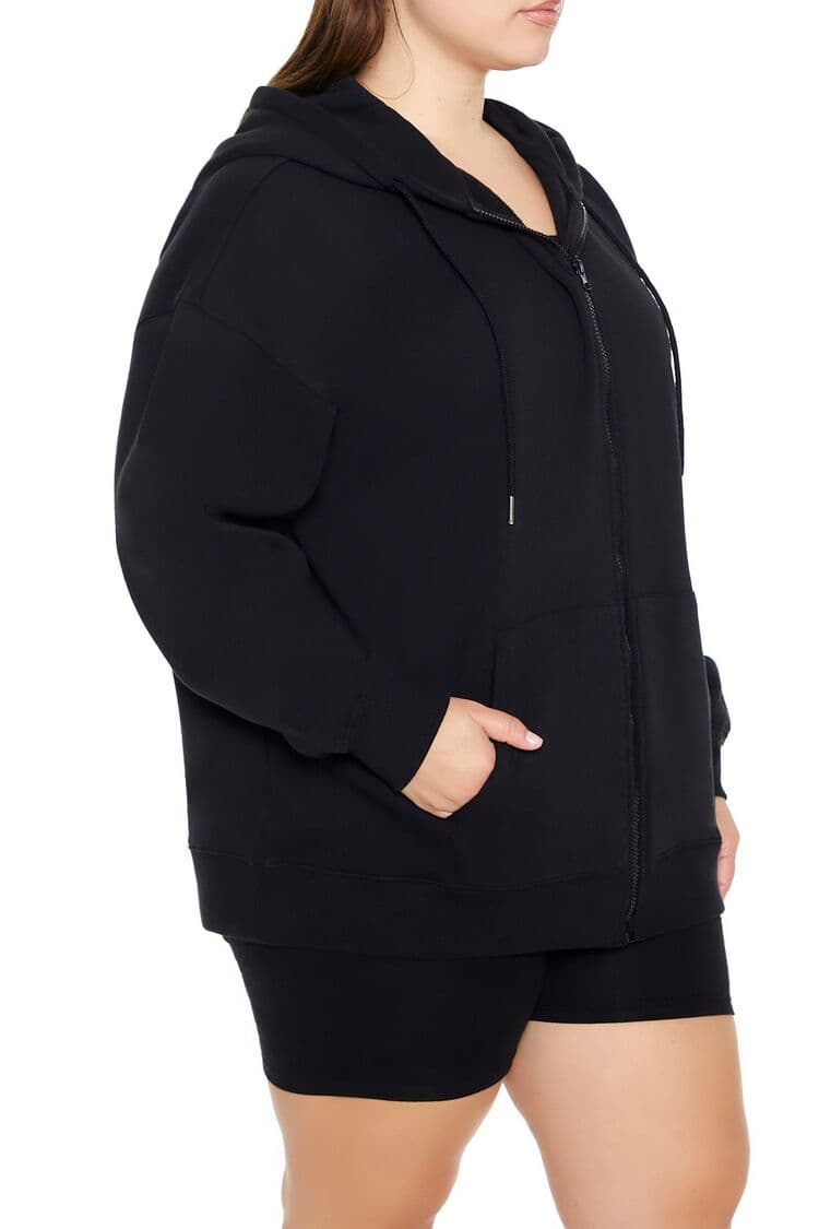 Plus Size Fleece Fermuarlı Kapüşonlu Sweatshirt