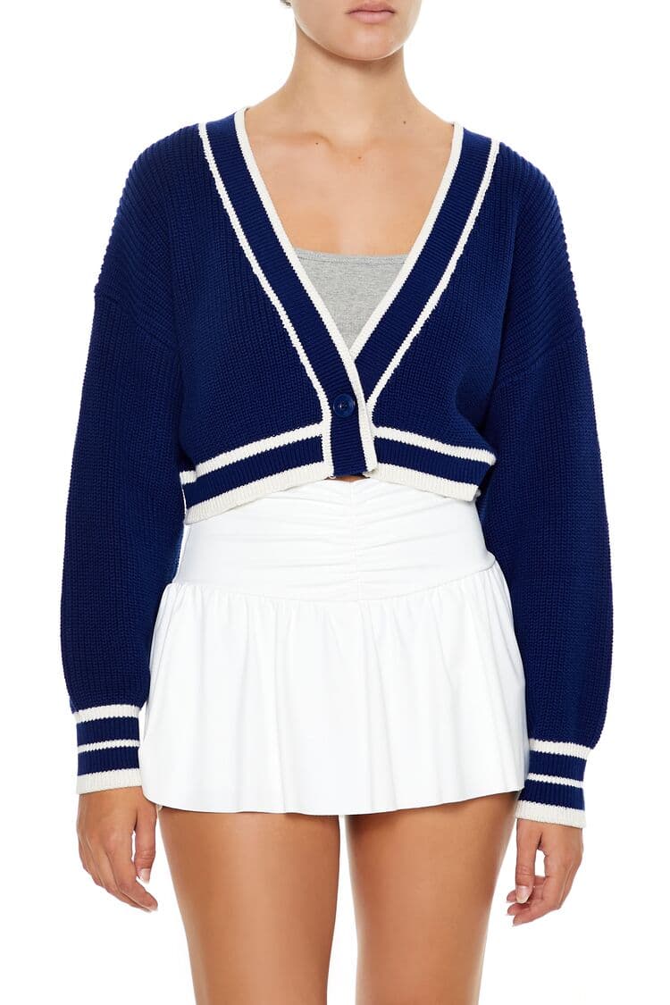 İki Renkli Crop Hırka