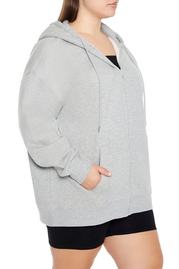 Plus Size Fleece Fermuarlı Kapüşonlu Sweatshirt