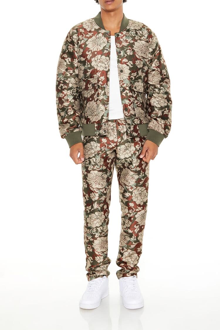 Jakarlı Çiçekli Slim-Fit Pantolon