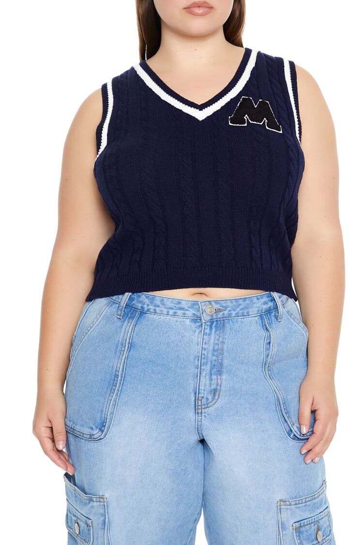 Plus Size Örgü Crop Yelek