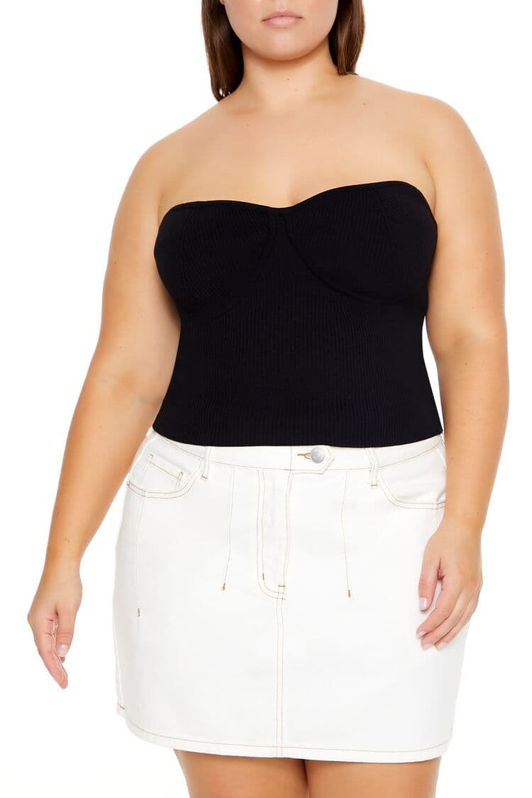Plus Size Örgü Straplez Bluz