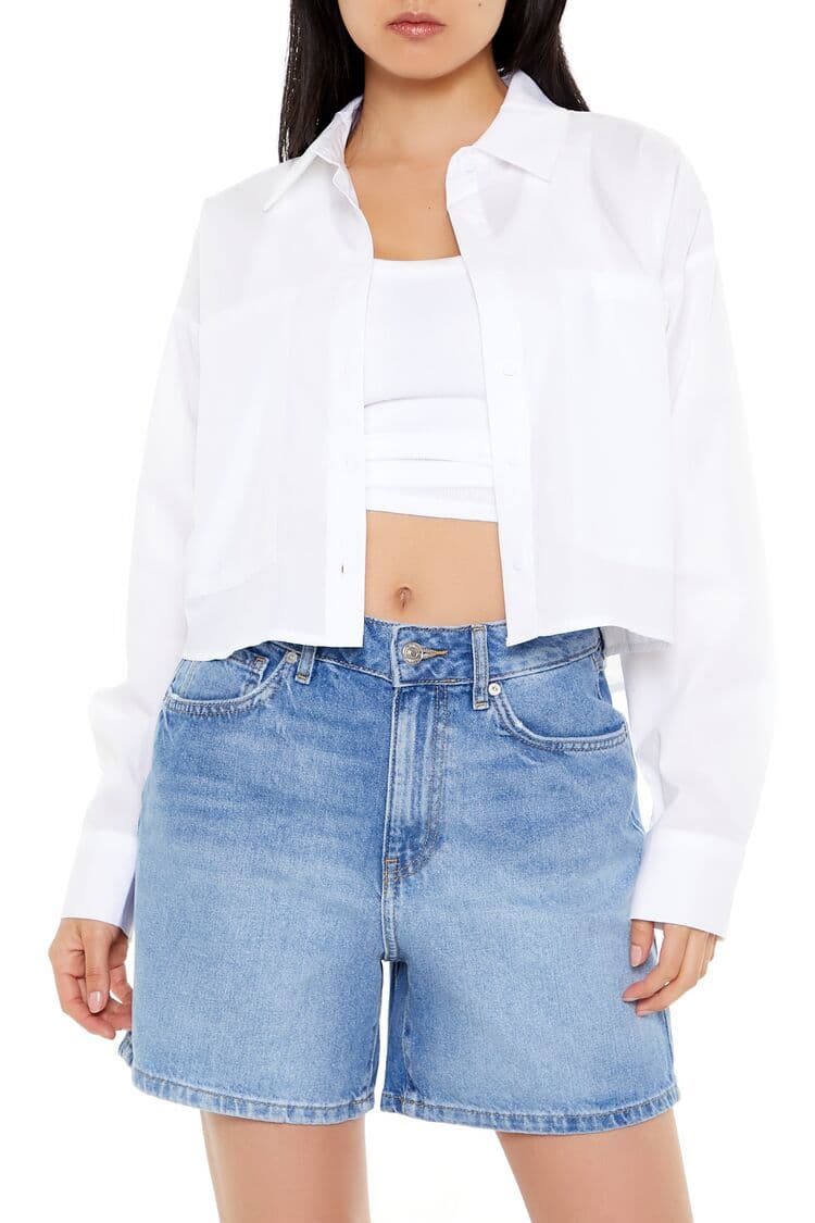 Pamuklu Uzun Kollu Crop Gömlek