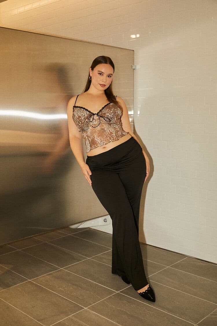 Plus Size Yüksek Bel Örgü Pantolon