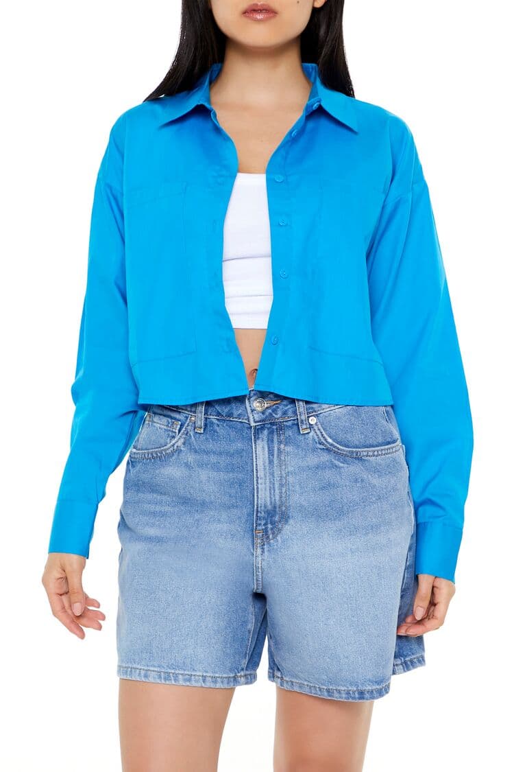 Pamuklu Uzun Kollu Crop Gömlek