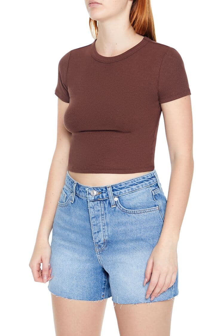 Yuvarlak Yaka Crop Top Tişört