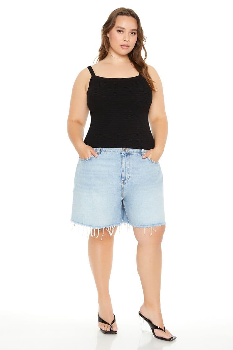 Plus Size Örgü Askılı Bluz