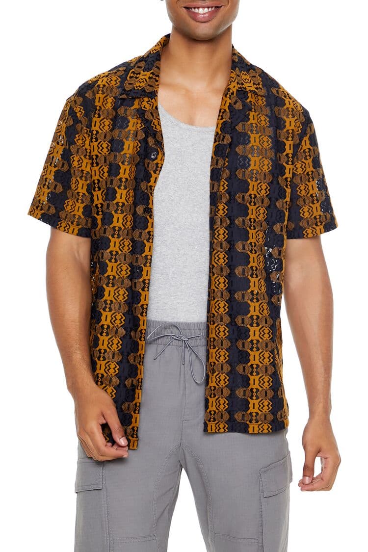 Dokulu Dantel Geo Desenli Gömlek