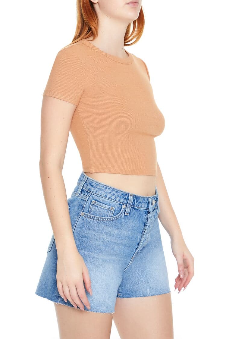 Yuvarlak Yaka Crop Top Tişört