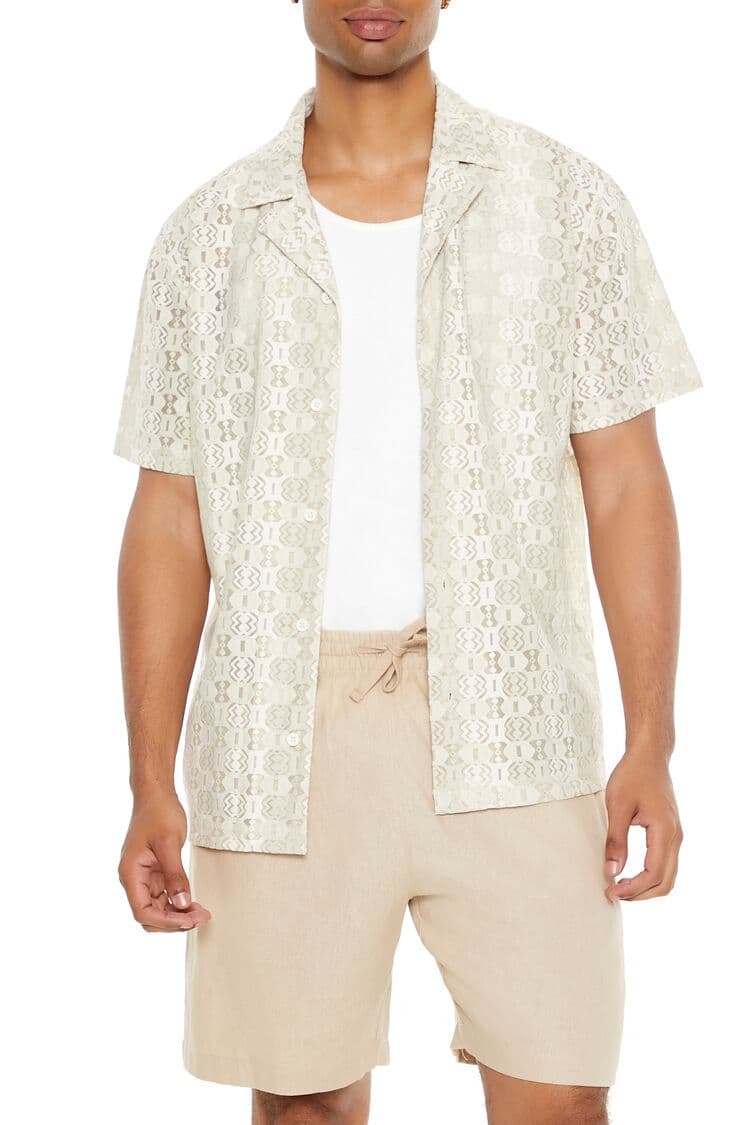 Dokulu Dantel Geo Desenli Gömlek