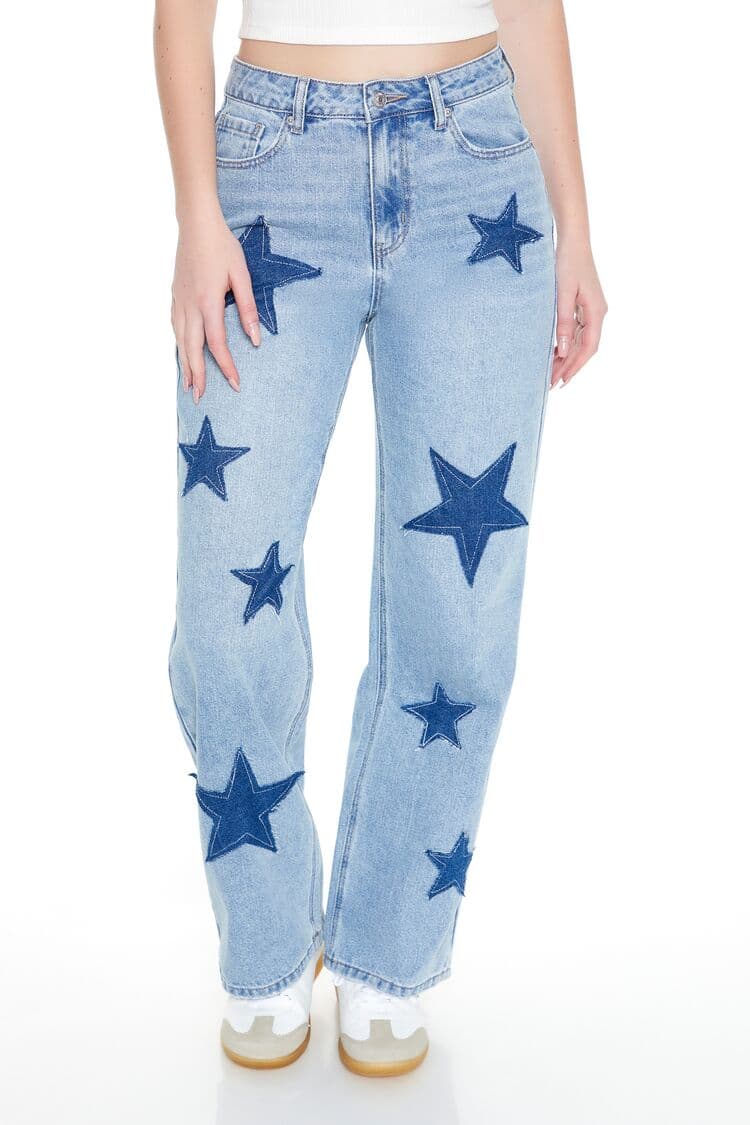 Yıldız Yamalı Straight Jean Pantolon