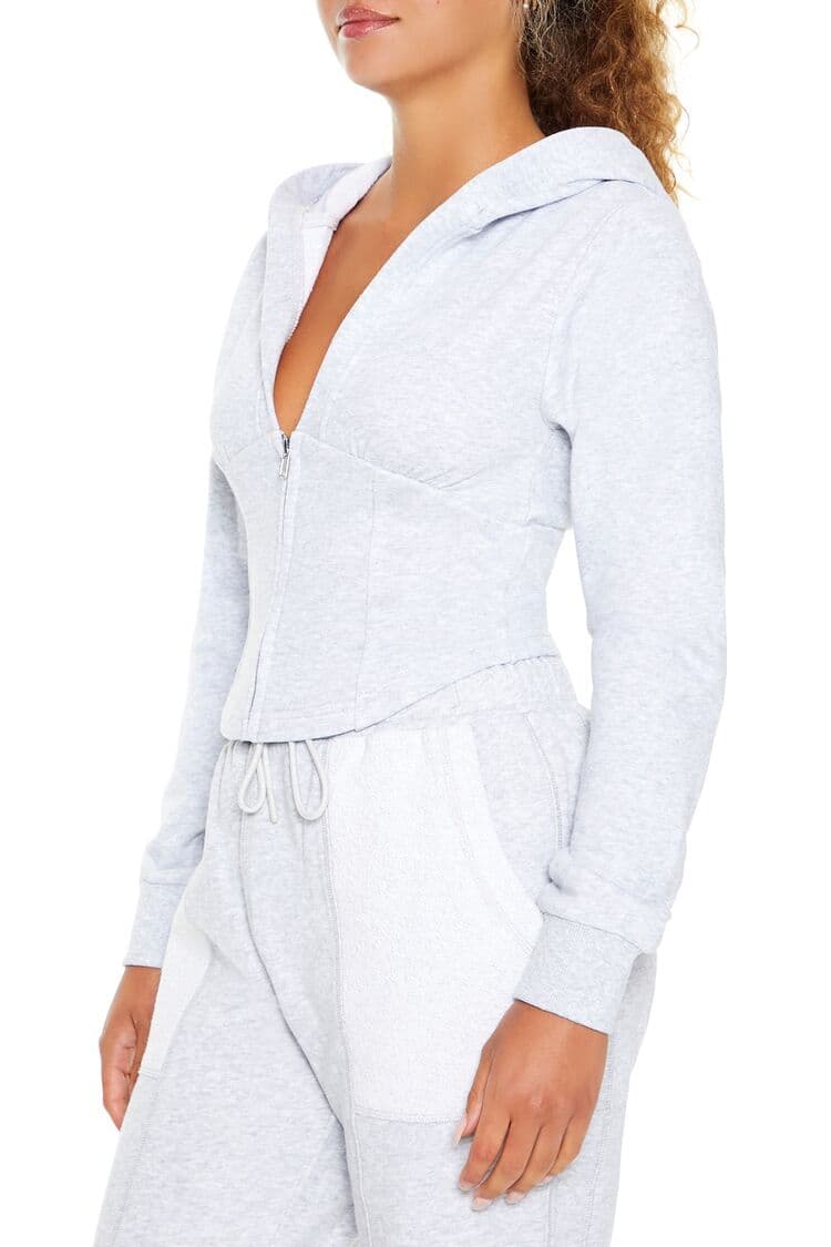 Derin Dekolteli Fermuarlı Hoodie