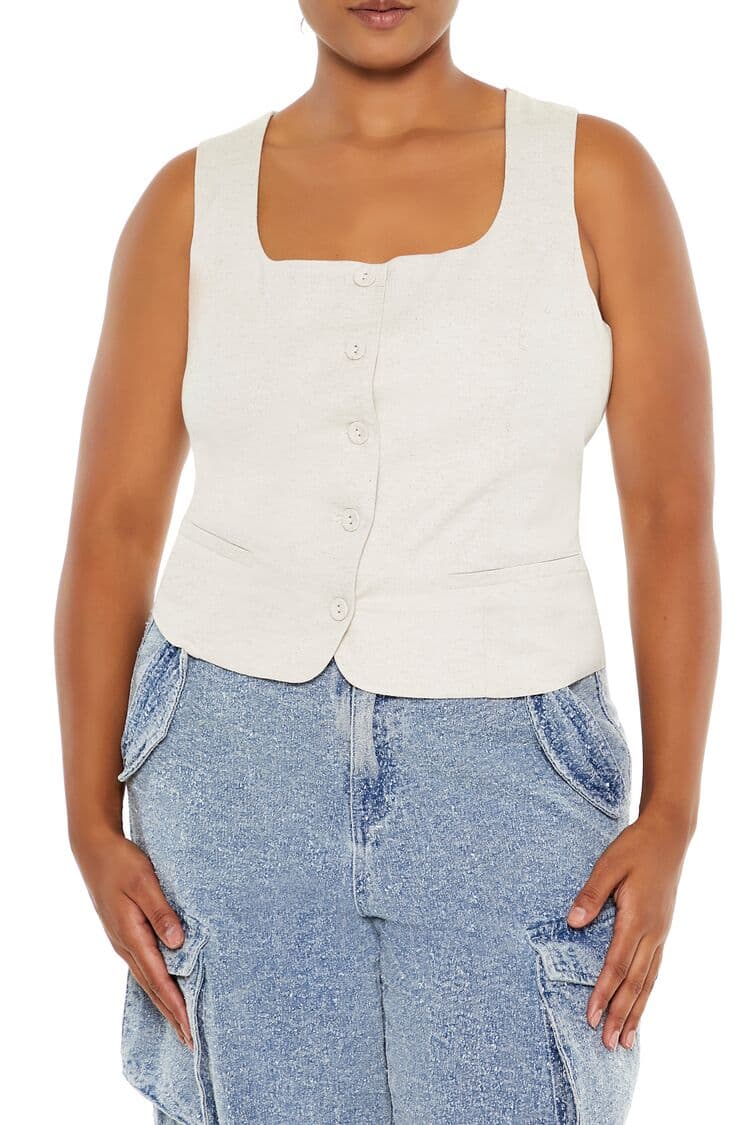 Plus Size Düğmeli Yelek