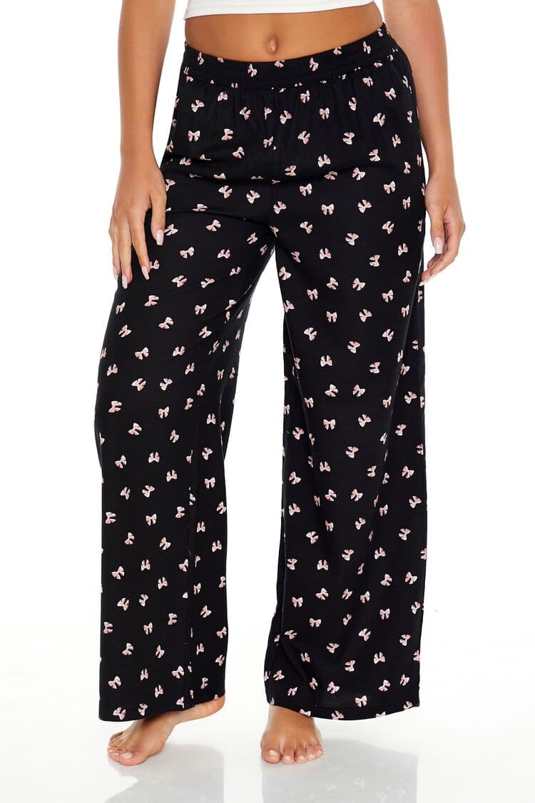 Kurdele Desenli Wide-Leg Pijama Altı