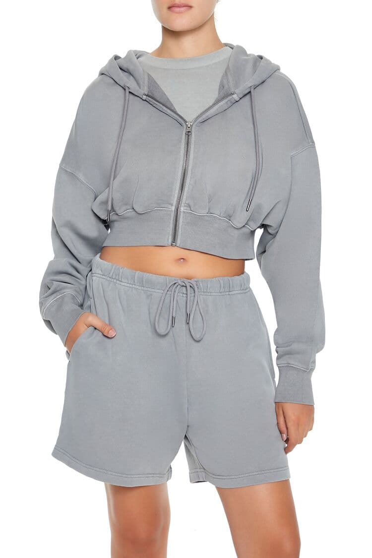 Crop Fermuarlı Kapüşonlu Sweatshirt