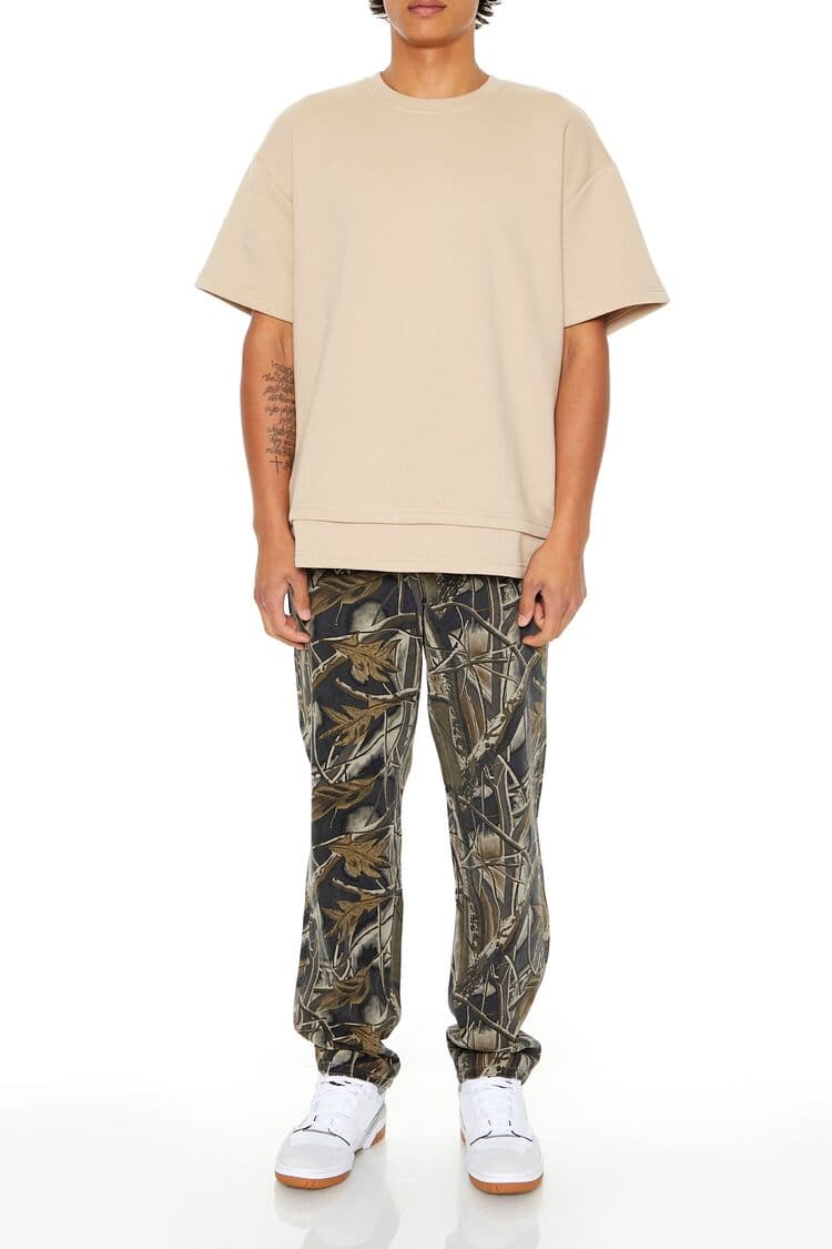 Slim-Fit Yaprak Desenli Pantolon