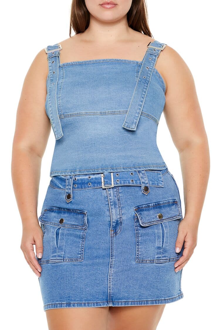 Plus Size Tokalı Denim Bluz