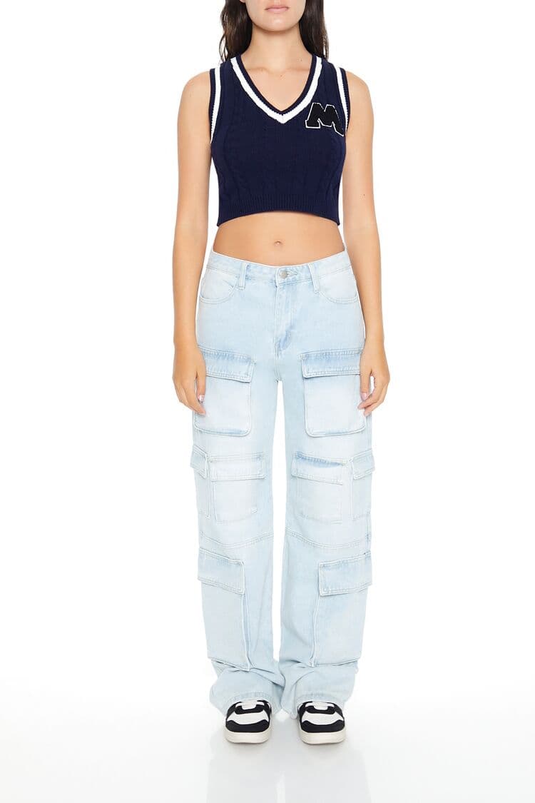 V Yaka Örgü Crop Yelek