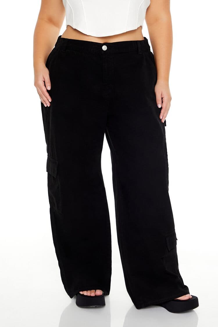 Plus Size Yüksek Bel Kargo Pantolon