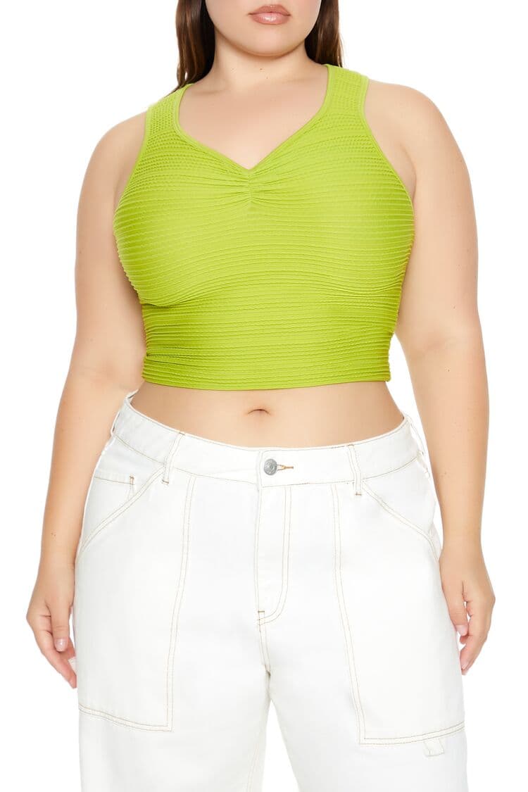 Plus Size Dikişsiz V Yaka Crop Atlet