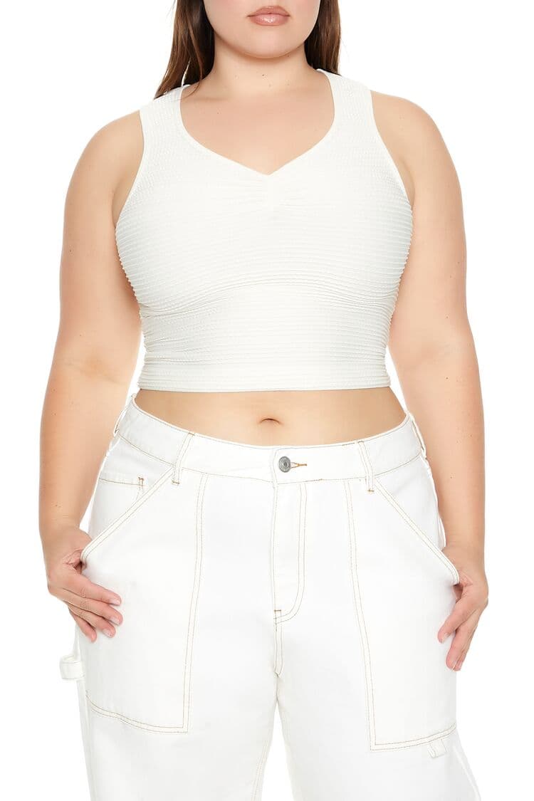 Plus Size Dikişsiz V Yaka Crop Atlet