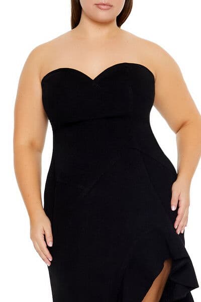 Plus Size Denim Volanlı Maxi Elbise