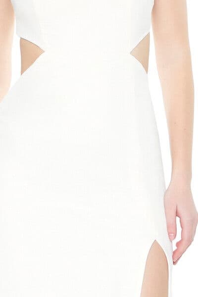 Kare Yaka Yırtmaç Detaylı Midi Elbise