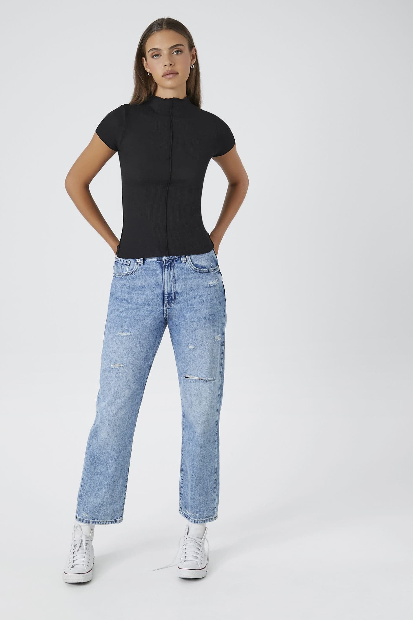 Fitilli Dik Yaka T-Shirt