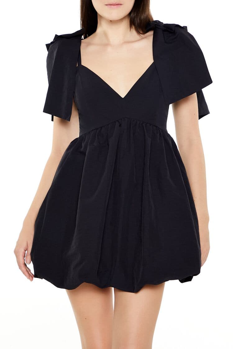 Fiyonk Detaylı V Yaka Mini Elbise