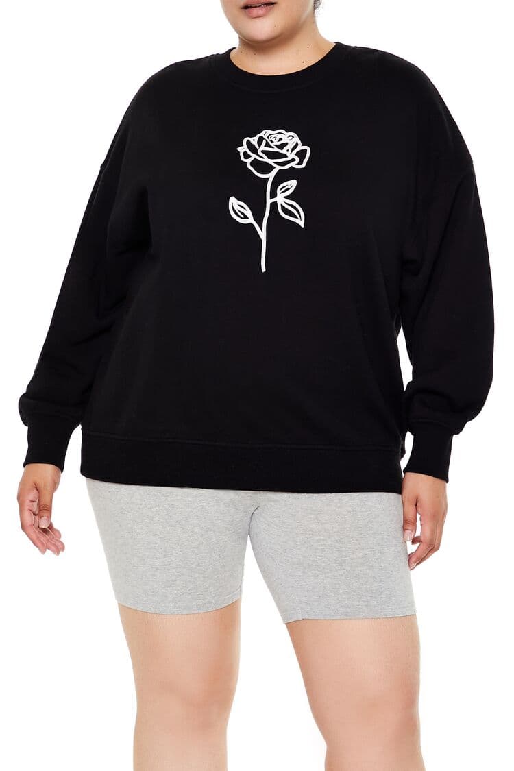 Plus Size Gül Desenli Sweatshirt