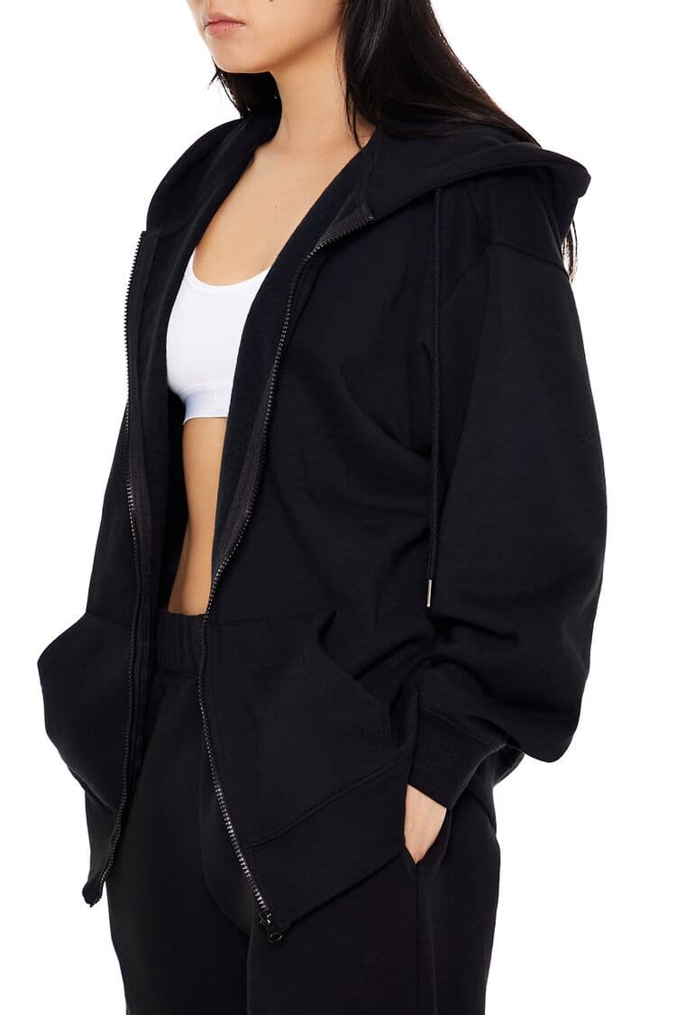 Fleece Fermuarlı Kapüşonlu Sweatshirt