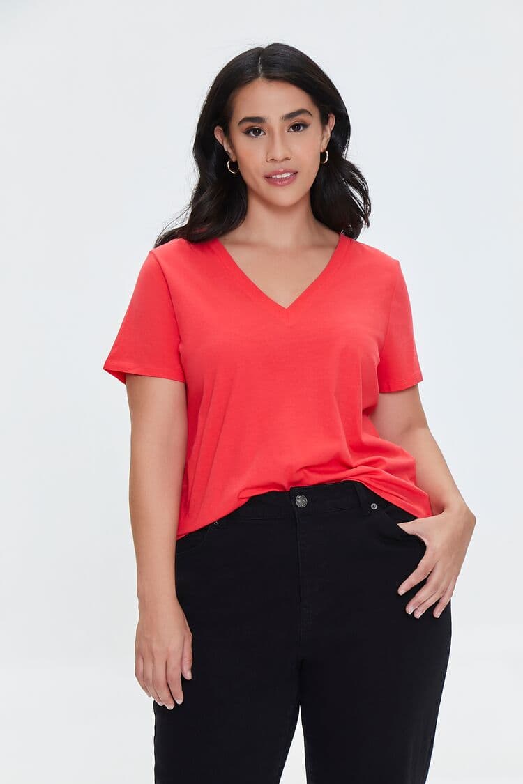 Plus Size V Yaka T-Shirt