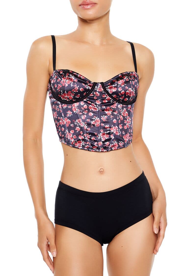 Saten Gül Desenli Korse