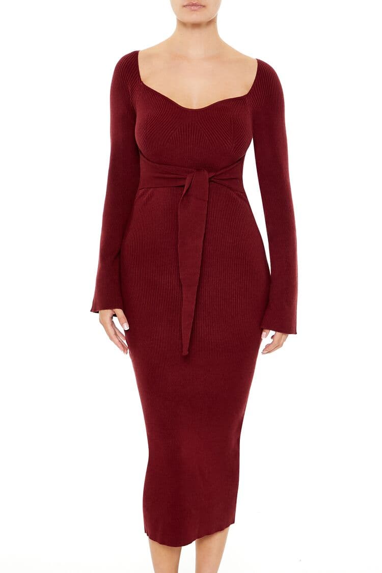 Bağlamalı Bel Detaylı Midi Triko Elbise