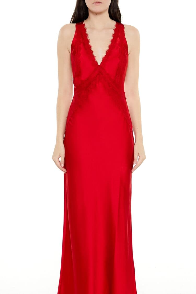 Dantel Kenar Detaylı Maxi Slip Elbise