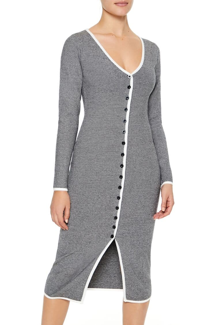 Çizgili Triko Midi Elbise