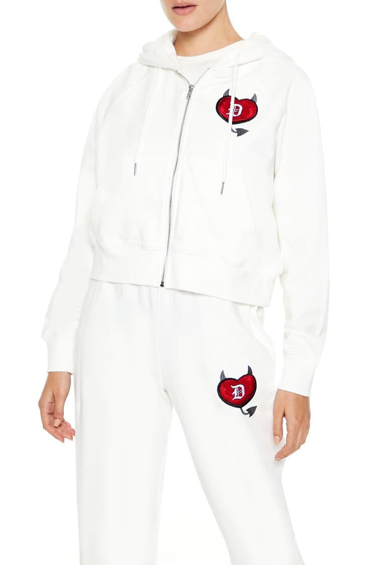 Kalp Nakışlı Kapüşonlu Sweatshirt