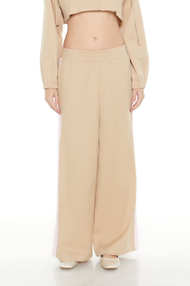 İki Renkli Twill Wide-Leg Eşofman Altı