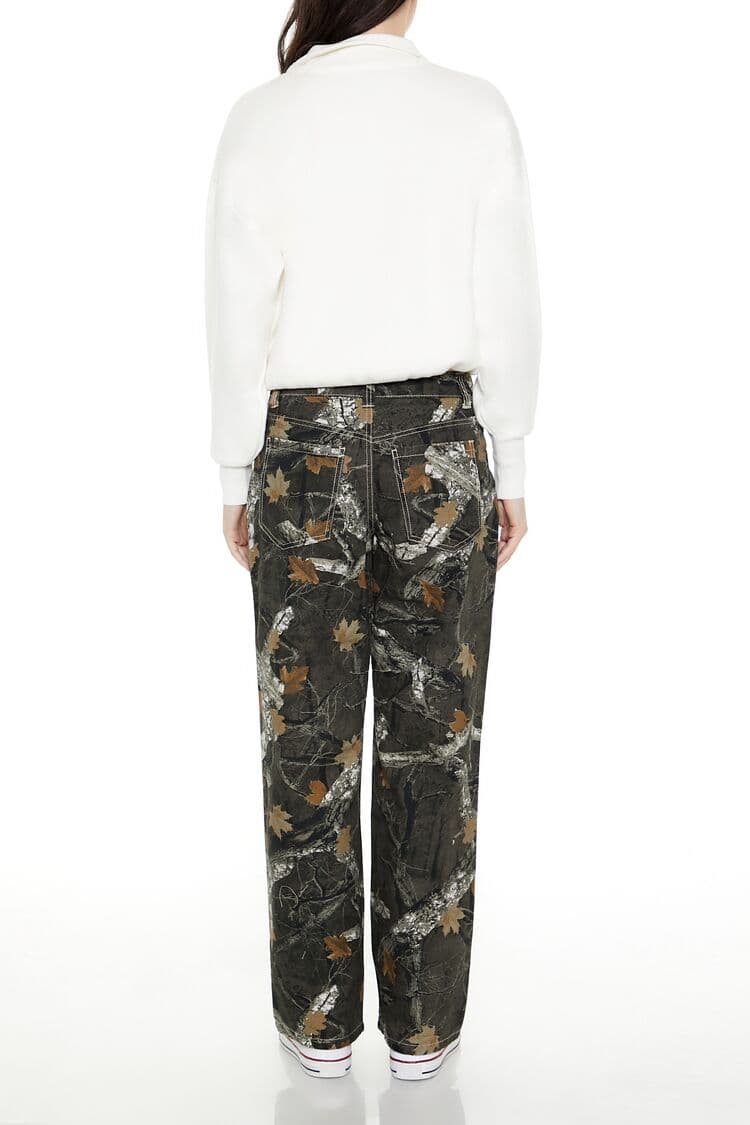 Yaprak Desenli Wide-Leg Kargo Pantolon