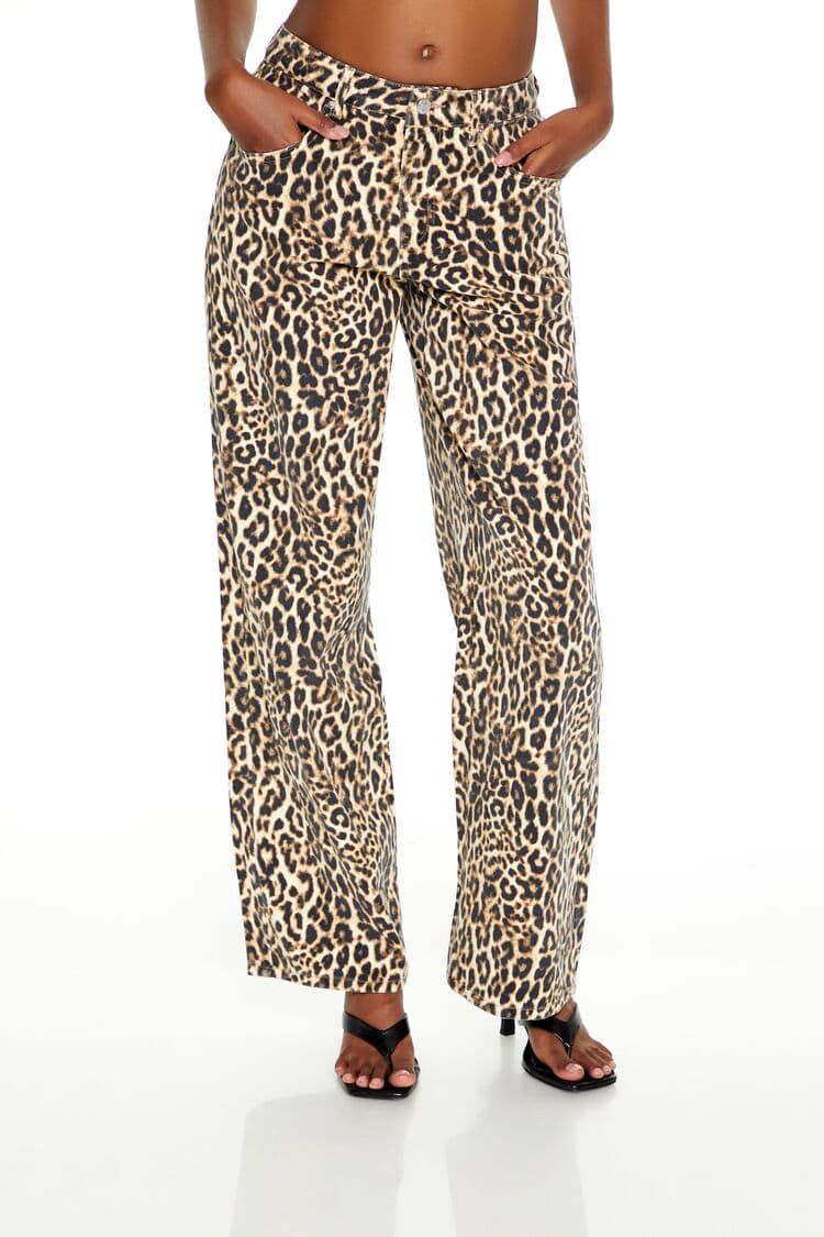 Leopar Desenli Baggy Jean Pantolon
