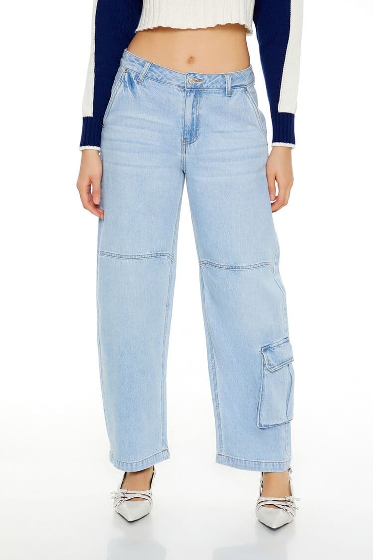 Mid-Rise Straight Kargo Jean Pantolon