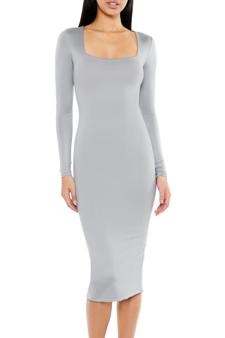 Kare Yaka Midi Elbise