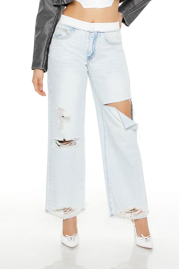 Yırtık Detaylı Mid-Rise Baggy Jean Pantolon