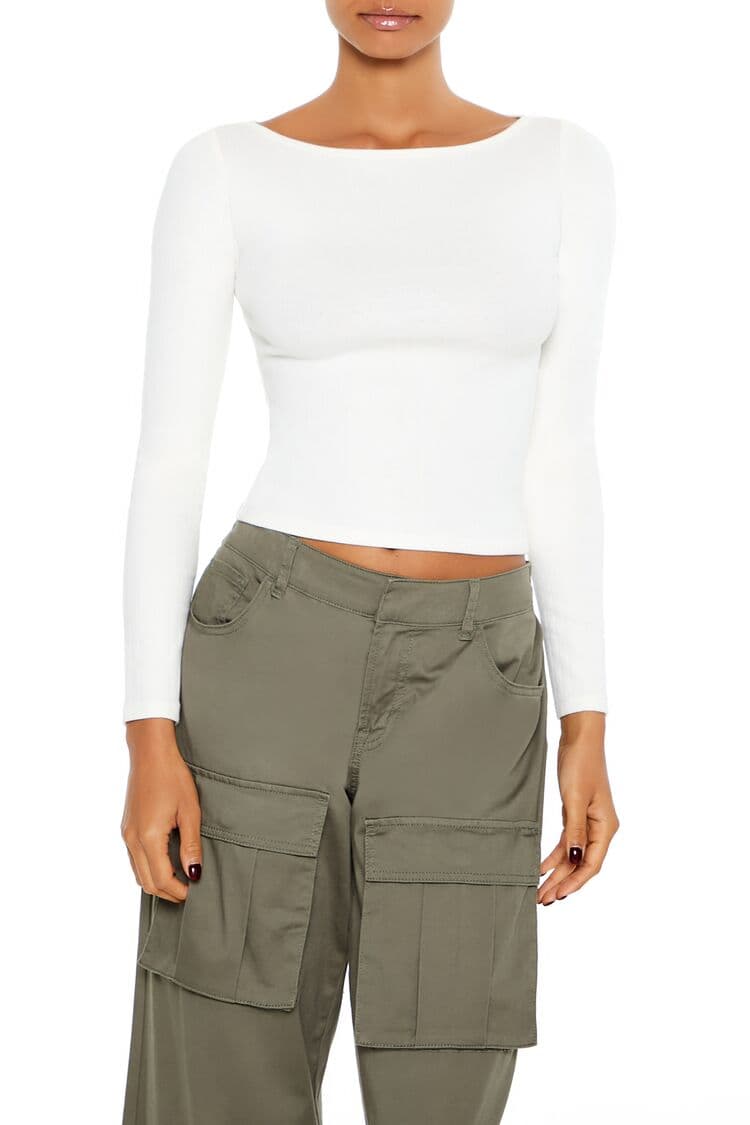 Kayık Yaka Uzun Kollu Tişört