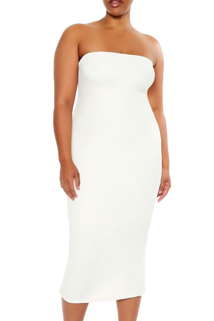 Plus Size Straplez Yaka Midi Elbise
