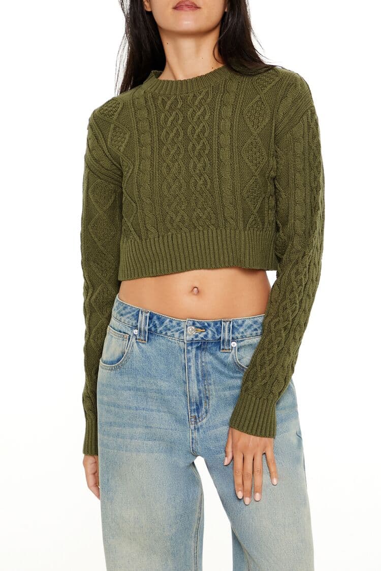 Örgü Desenli Crop Kazak