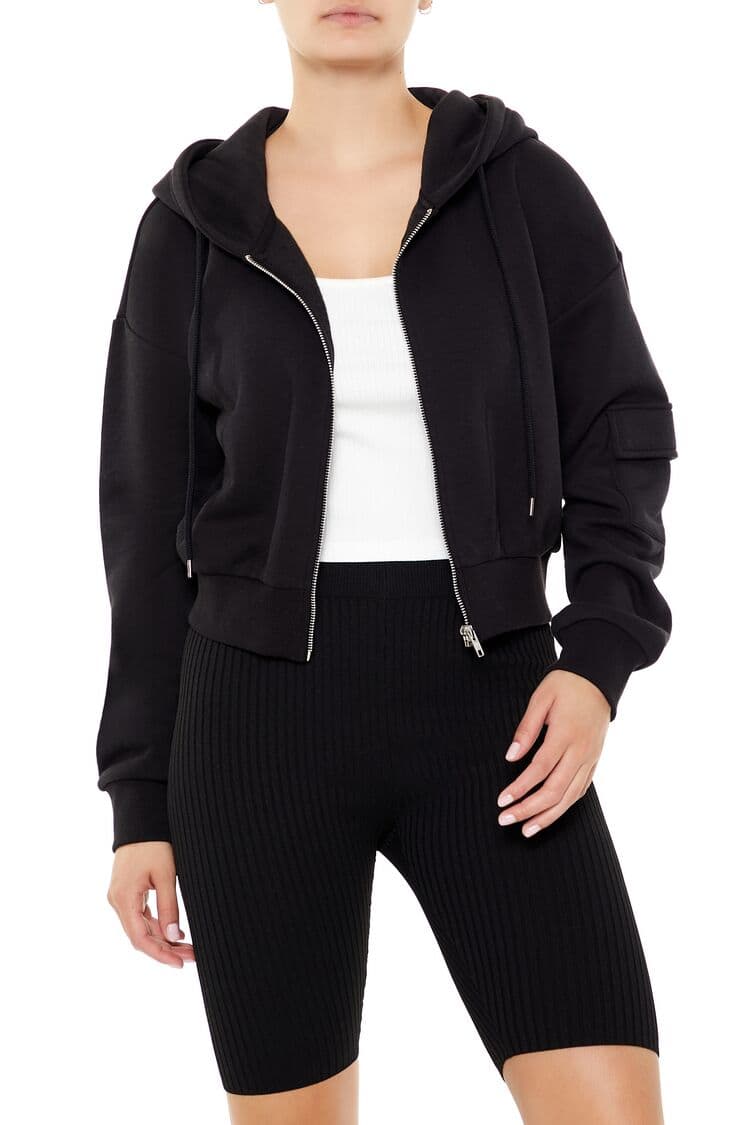 Crop Kargo Fermuarlı Sweatshirt