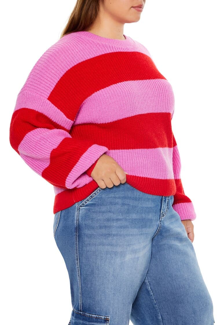 Plus Size Çizgili Kazak